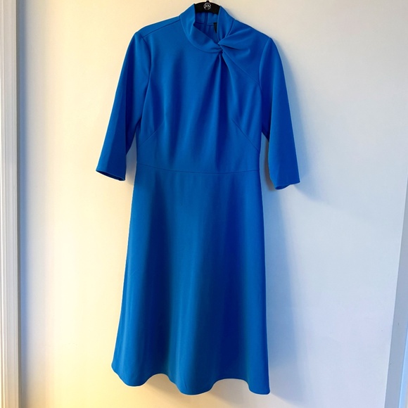 Donna Morgan Women's Mock A-Line Dress with Twist Neck Detail, Directoire Blue 8 - Picture 2 of 9